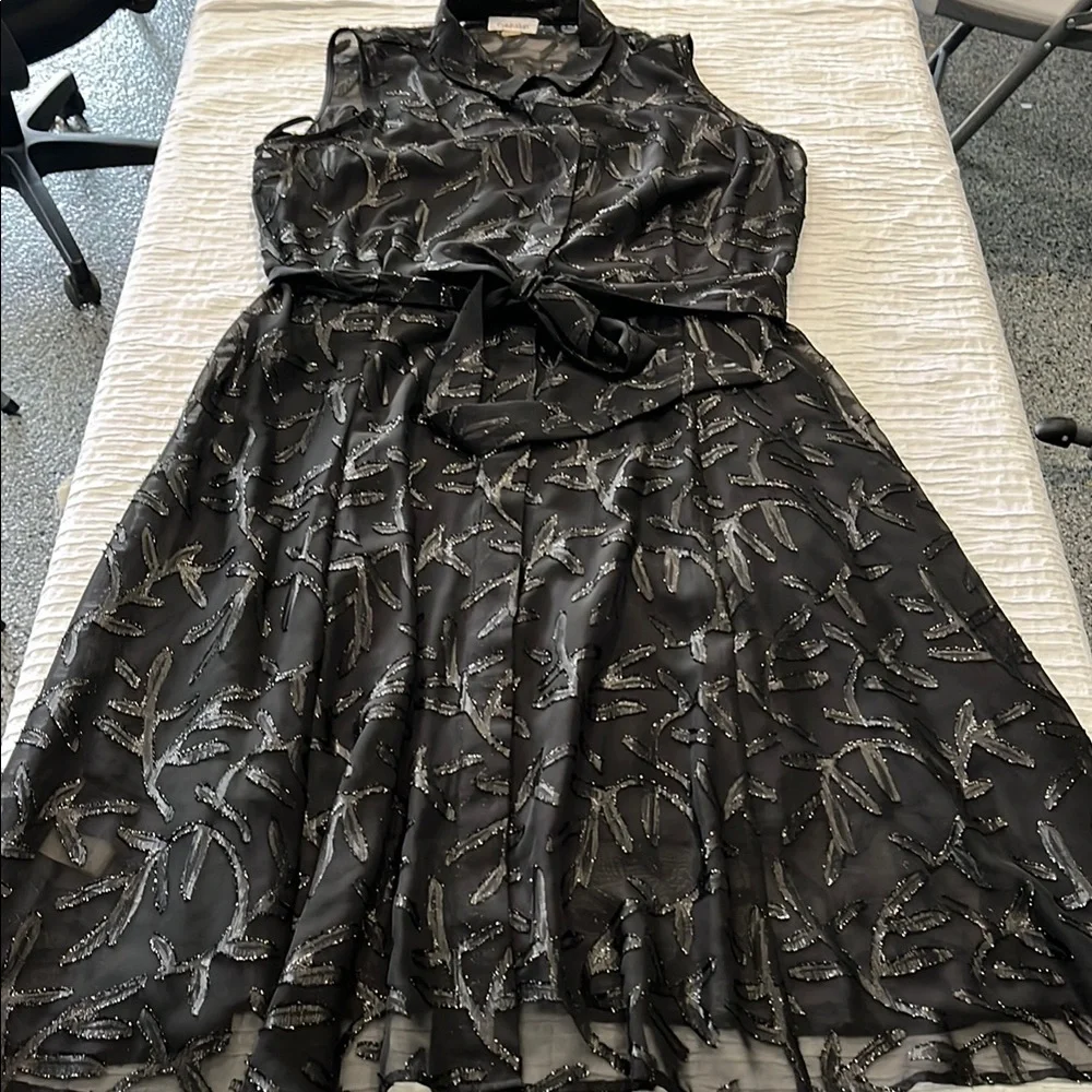 Calvin Klein dress cocktail women’s black Textured Fabric size 14 elegant flow - Picture 8 of 13